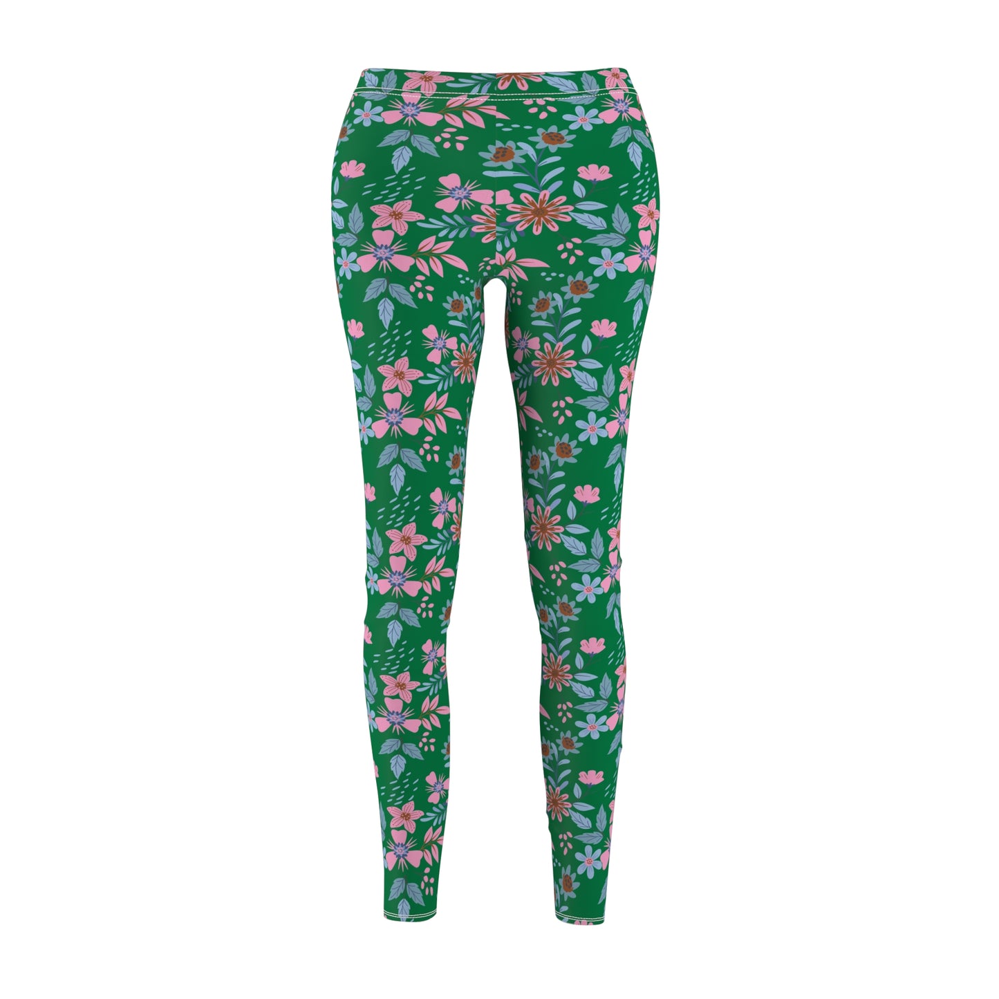 Women's Cut & Sew Casual Leggings - Floral - Green