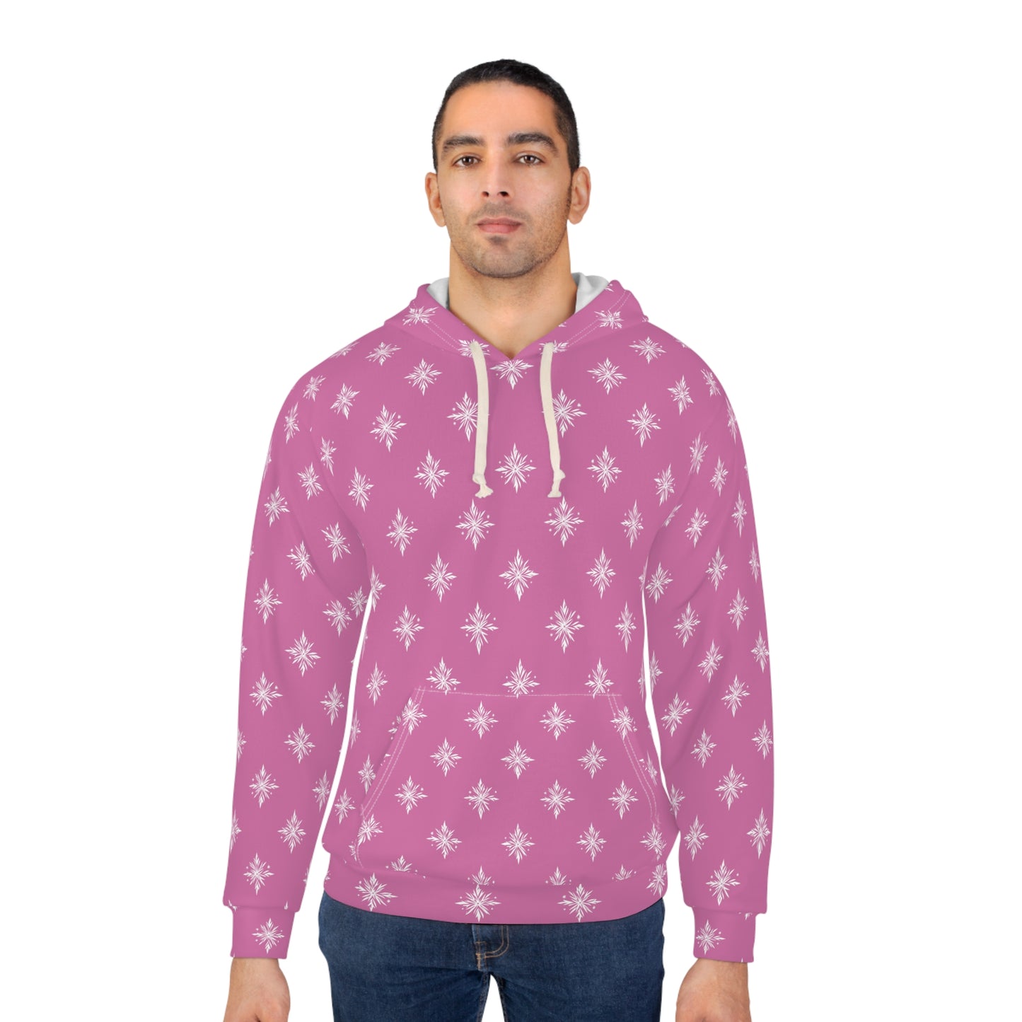 Unisex Pullover Hoodie Geometric Snowflake 002 Light Pink