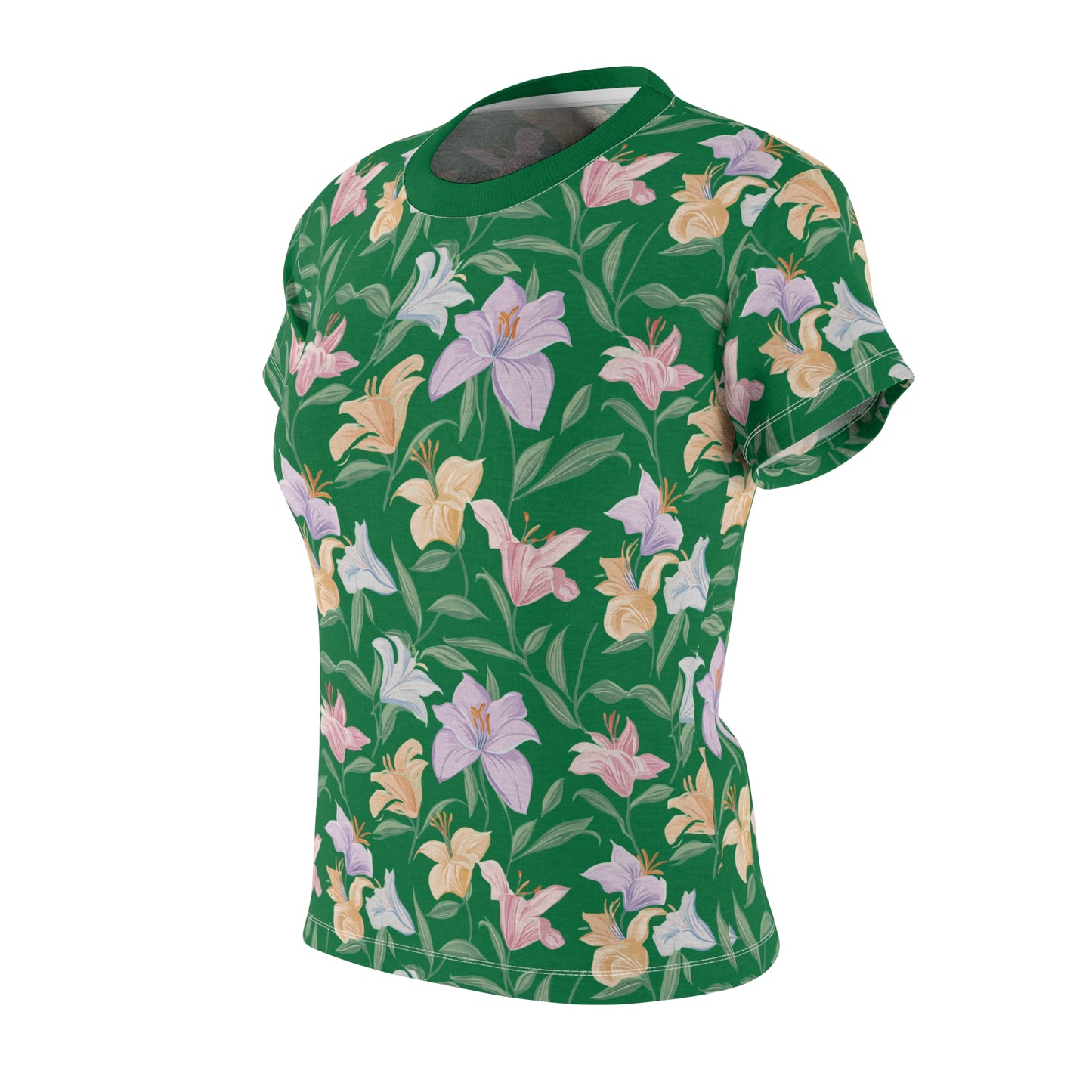 Women's Cut & Sew Tee - Flower Bouquet Print - Green