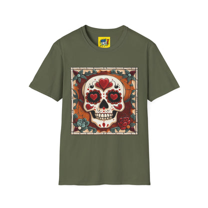 Valentine's Sugar Skull themed Unisex Soft-style Tee - 06