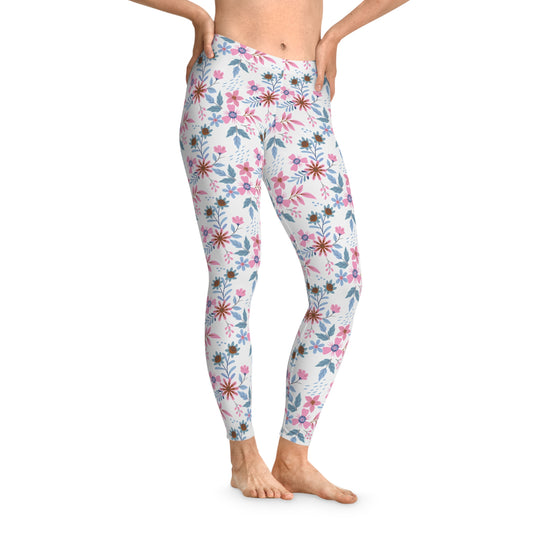 Stretchy Leggings - Floral - White