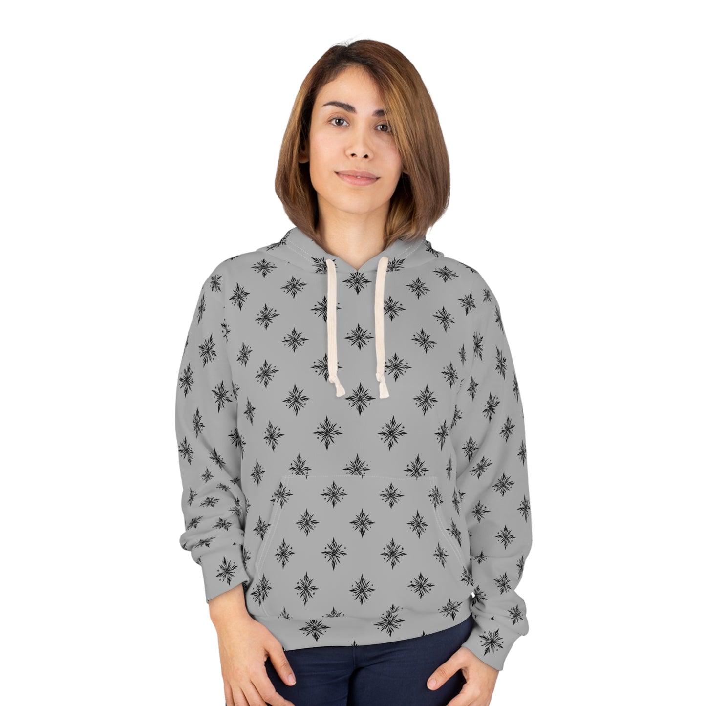 Unisex Pullover Hoodie Geometric Snowflake 001 Light Grey