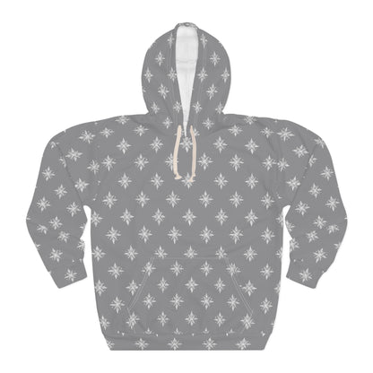 Unisex Pullover Hoodie Geometric Snowflake 002 Grey