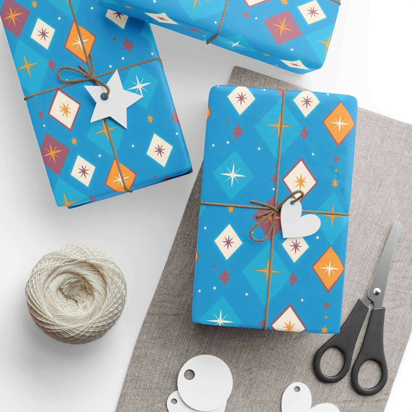 Wrapping Papers Christmas Diamond Stars Turquoise