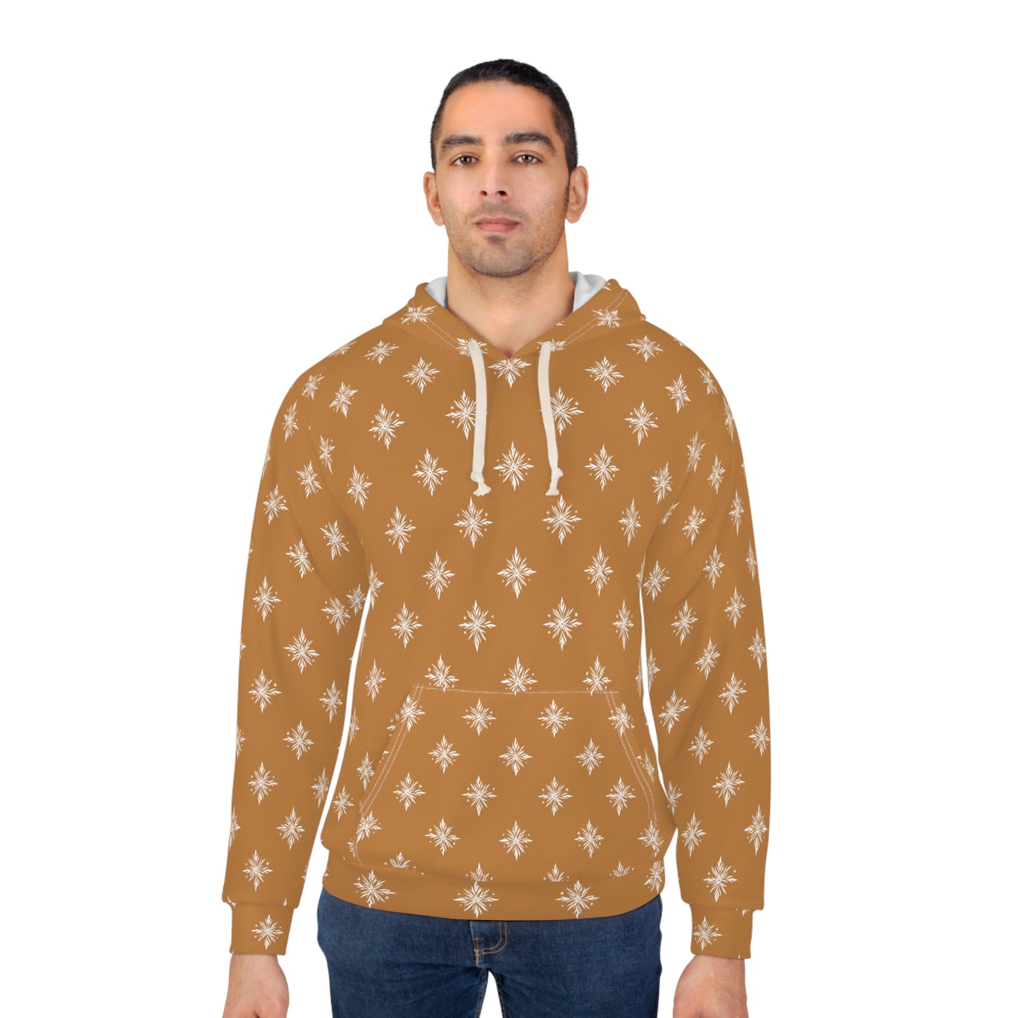 Unisex Pullover Hoodie Geometric Snowflake 002 Light Brown