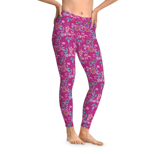 Stretchy Leggings - Floral - Pink