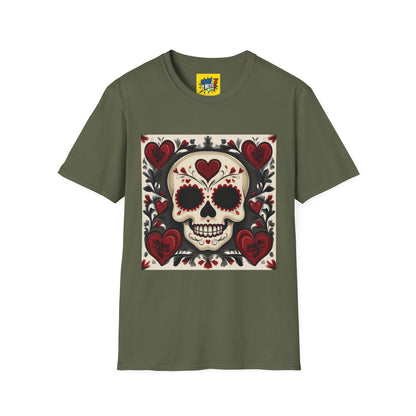 Valentine's Sugar Skull themed Unisex Soft-style Tee - 08