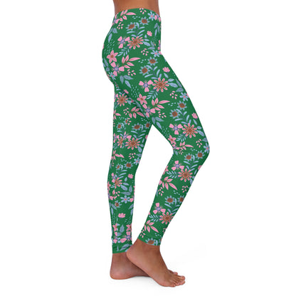 Women's Casual Spandex Leggings - Floral - Green