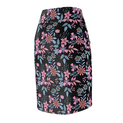 Women's Pencil Skirt - Floral - Black