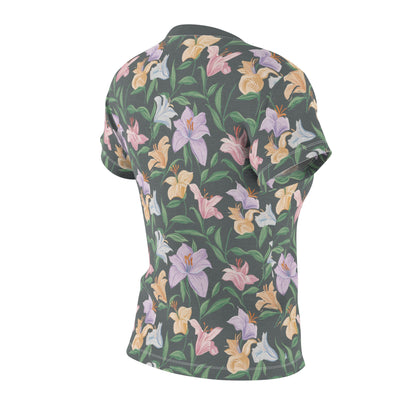 Women's Cut & Sew Tee - Flower Bouquet Print - Grey