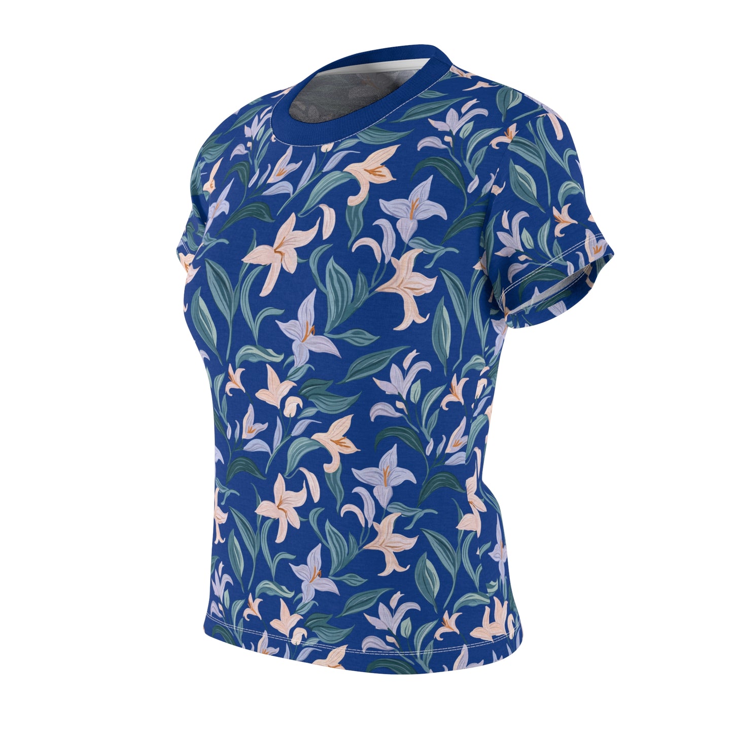 Women's Cut & Sew Tee - Flower Bloom Print - Blue