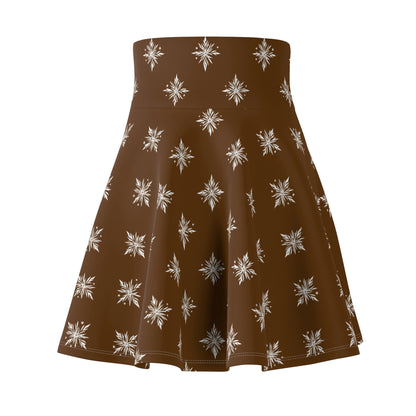 Women's Skater Skirt Geometric Snowflake Brown