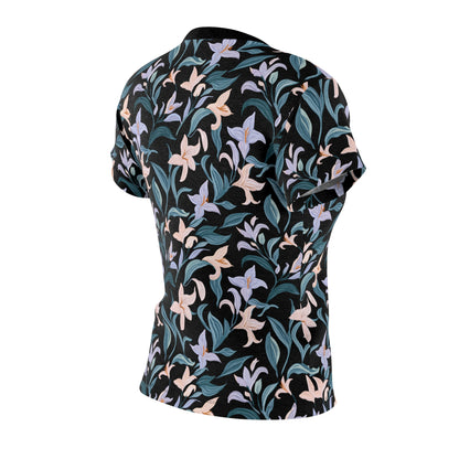 Women's Cut & Sew Tee - Flower Bloom Print - Black