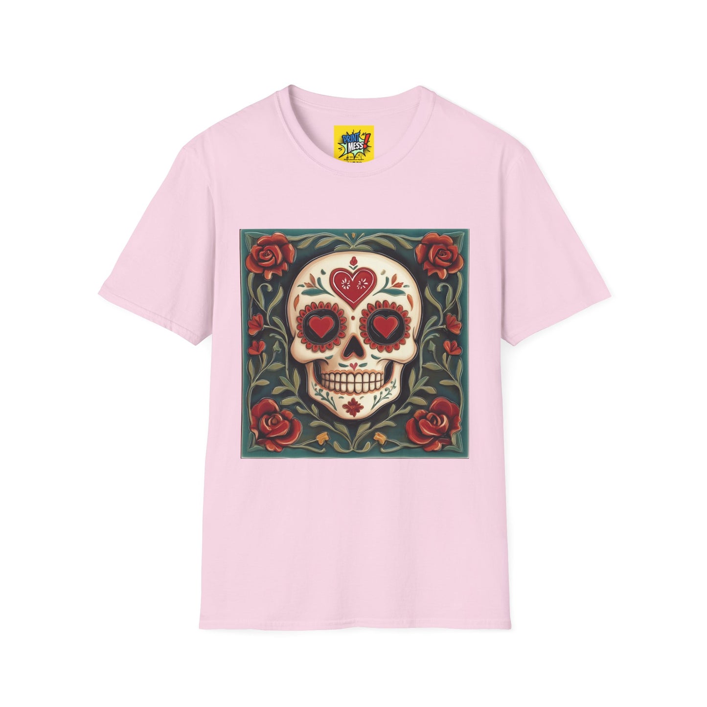 Valentine's Sugar Skull themed Unisex Soft-style Tee - 07