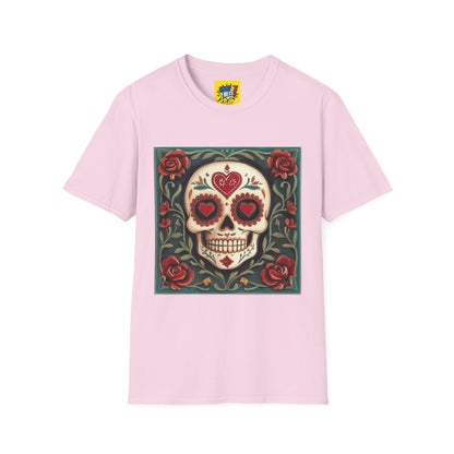 Valentine's Sugar Skull themed Unisex Soft-style Tee - 07