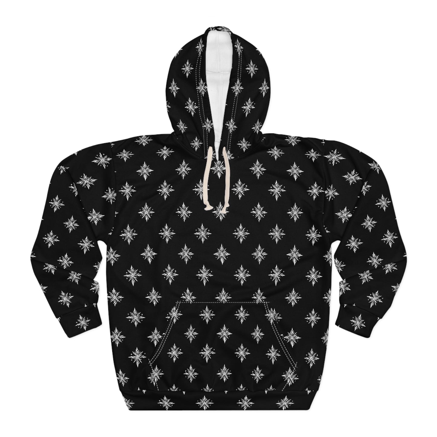 Unisex Pullover Hoodie Geometric Snowflake 002 Black