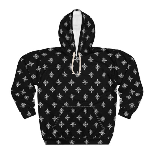 Unisex Pullover Hoodie Geometric Snowflake 002 Black