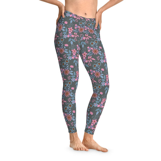 Stretchy Leggings - Floral - Grey