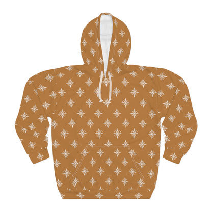 Unisex Pullover Hoodie Geometric Snowflake 002 Light Brown