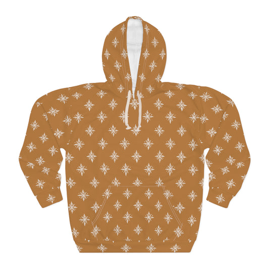 Unisex Pullover Hoodie Geometric Snowflake 002 Light Brown