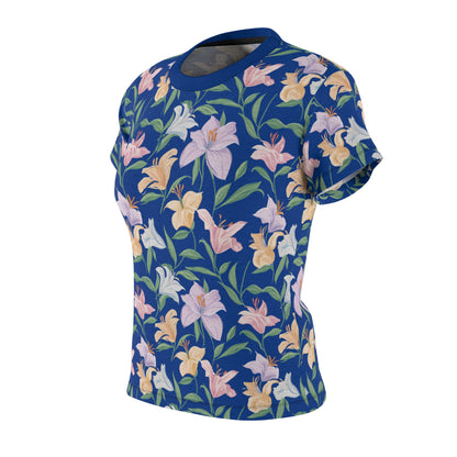 Women's Cut & Sew Tee - Flower Bouquet Print - Blue