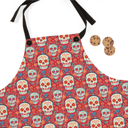 Sugar Skull Apron 01 - Day of the Dead Dia de Los Muertos Kitchen Cooking Chef Gift, Halloween Costume, Mexican Fiesta, Skull Lover, Gothic