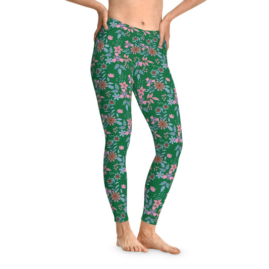 Stretchy Leggings - Floral - Green