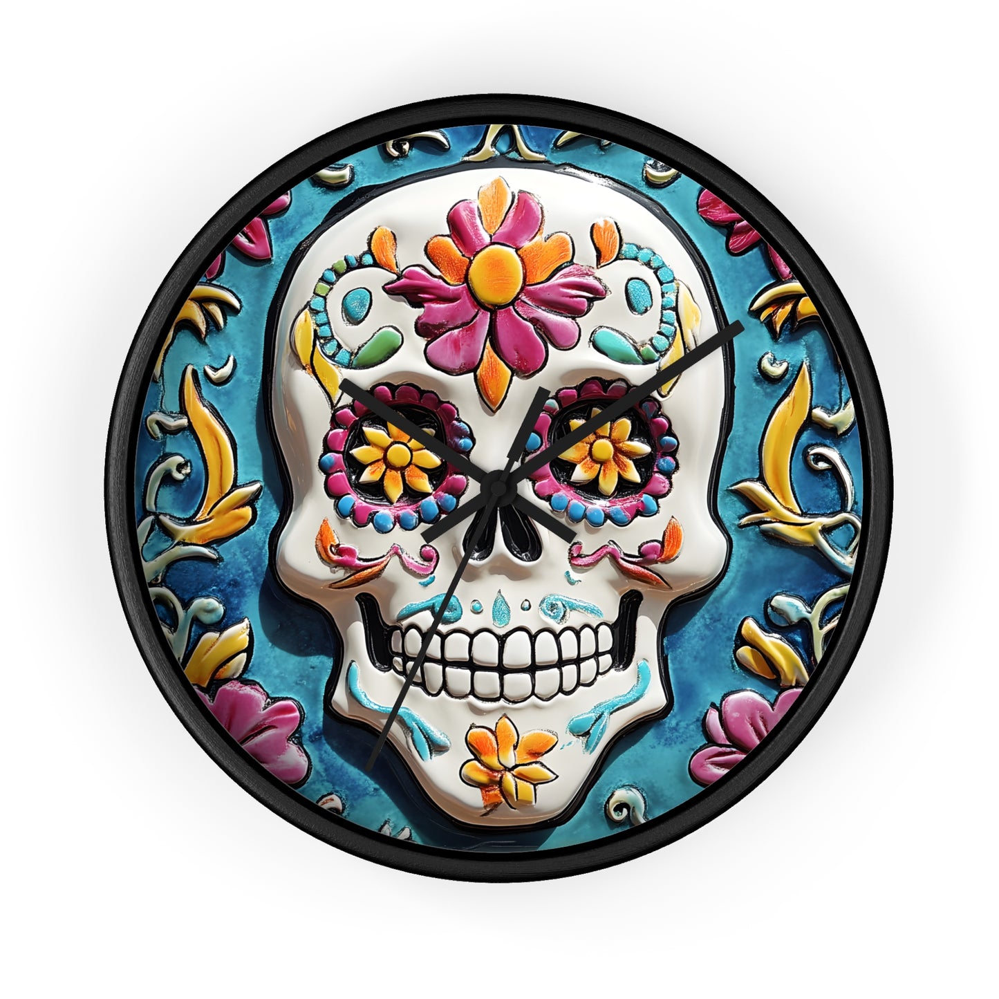 Sugar Skull Wall Clock 01 Day of the Dead Dia de Los Muertos Halloween Decor