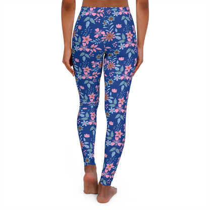 Women's Casual Spandex Leggings - Floral - Blue