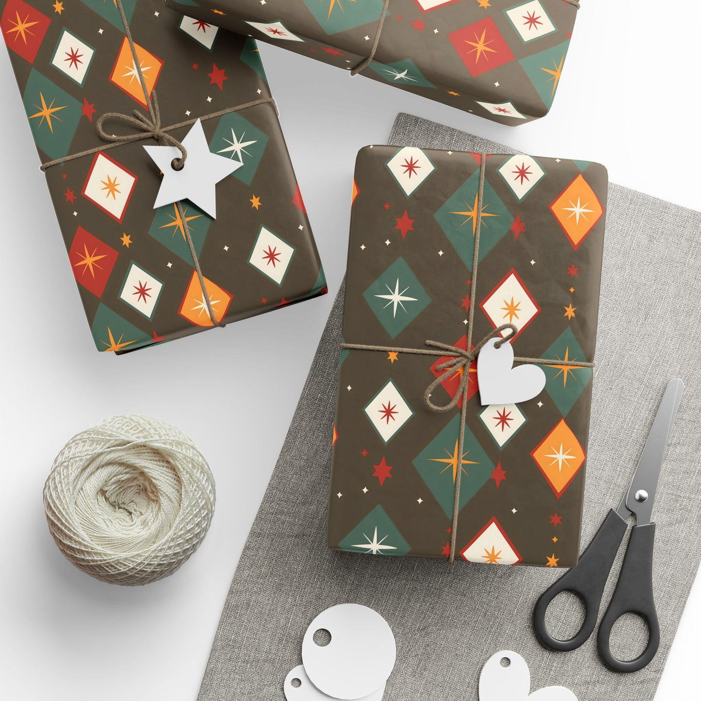 Wrapping Papers Christmas Diamond Stars Brown