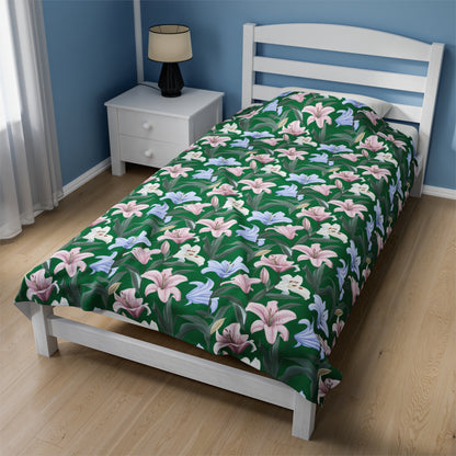 Velveteen Plush Blanket - Flower Floret - Green