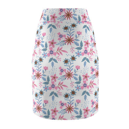 Women's Pencil Skirt - Floral - White