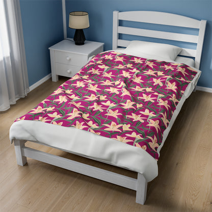 Velveteen Plush Blanket - Flower Blossum - Pink