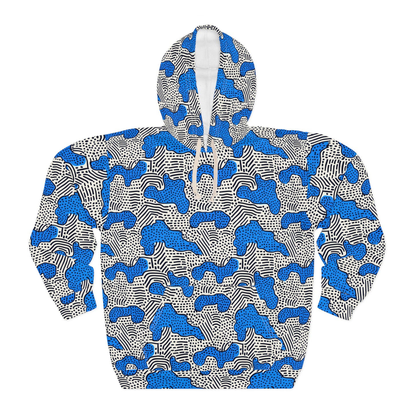 All-Over Print Unisex Pullover Hoodie Memphis 03 Blue Fashionable Custom Design