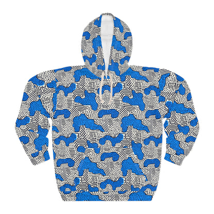 All-Over Print Unisex Pullover Hoodie Memphis 03 Blue Fashionable Custom Design