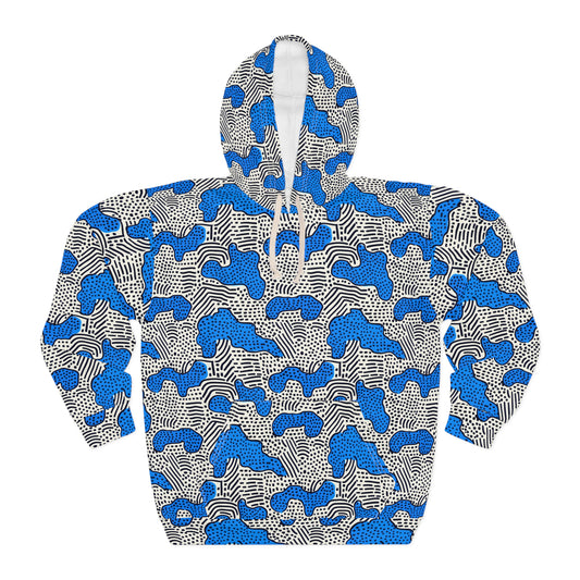 All-Over Print Unisex Pullover Hoodie Memphis 03 Blue Fashionable Custom Design