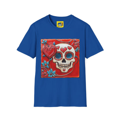 Valentine's Sugar Skull themed Unisex Soft-style Tee - 01