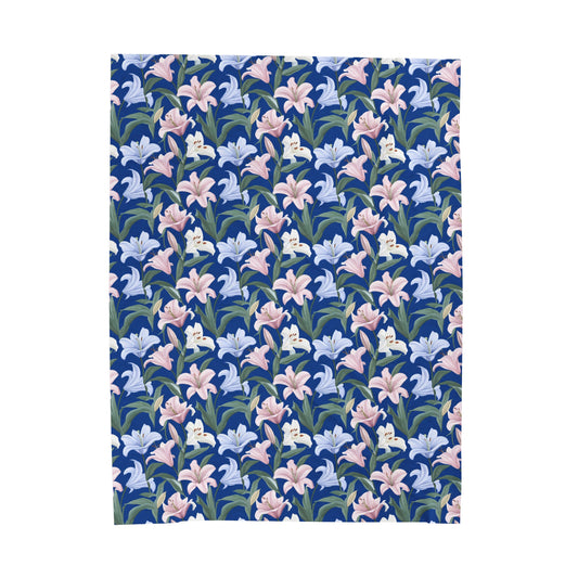 Velveteen Plush Blanket - Flower Floret - Blue