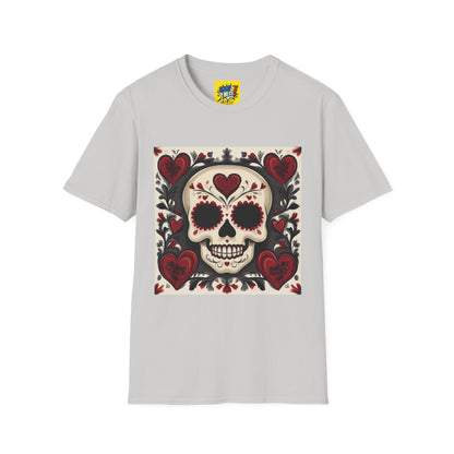 Valentine's Sugar Skull themed Unisex Soft-style Tee - 08