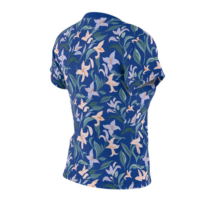 Women's Cut & Sew Tee - Flower Bloom Print - Blue