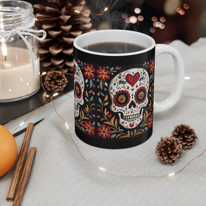 Valentines Day Sugar Skull Mug 11oz Day of the Dead Gothic Cozy Kitchen Decor 04