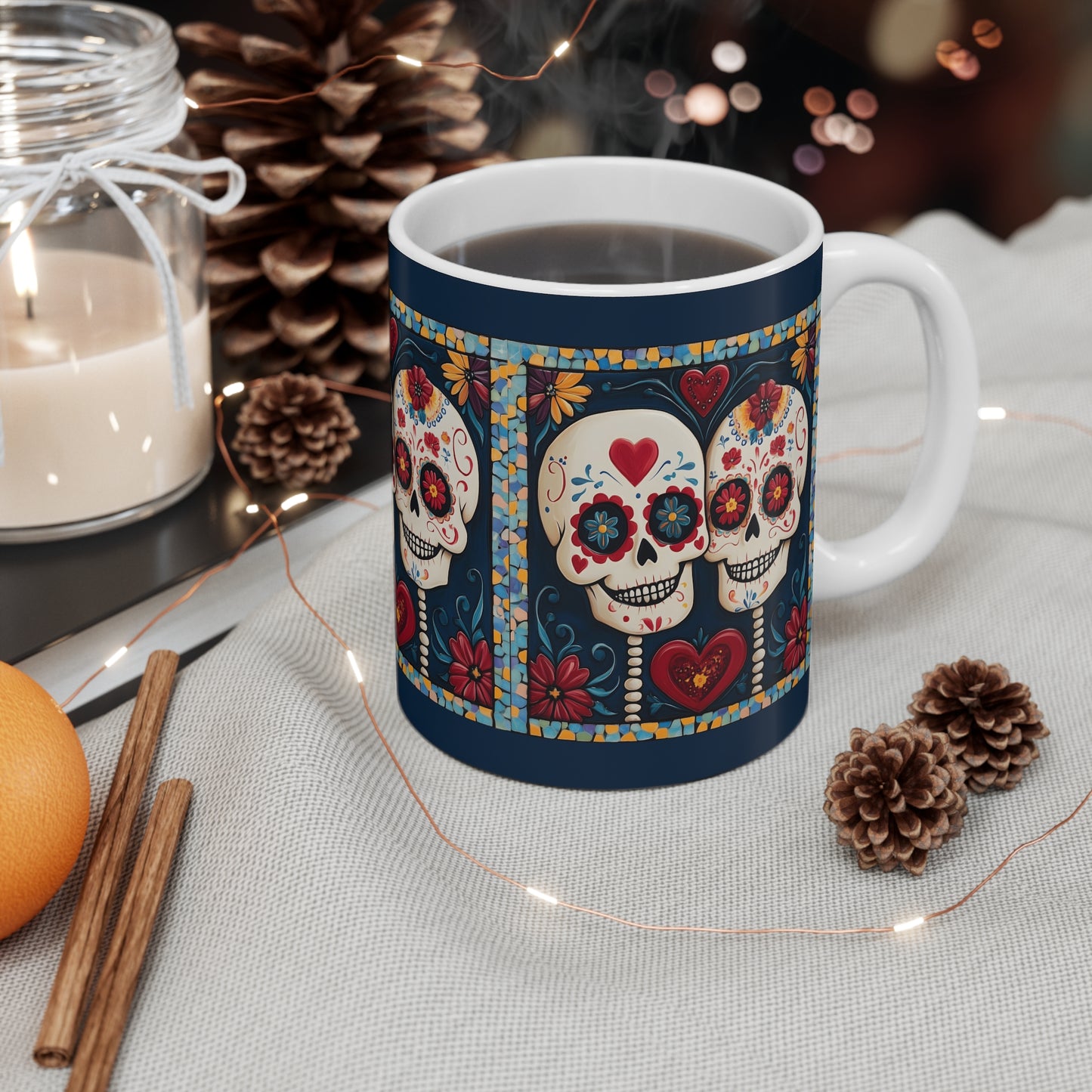 Valentines Day Sugar Skull Mug 11oz Day of the Dead Gothic Cozy Kitchen Decor 05