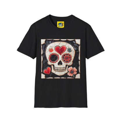 Valentine's Sugar Skull themed Unisex Soft-style Tee - 09