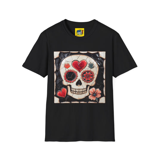 Valentine's Sugar Skull themed Unisex Soft-style Tee - 09